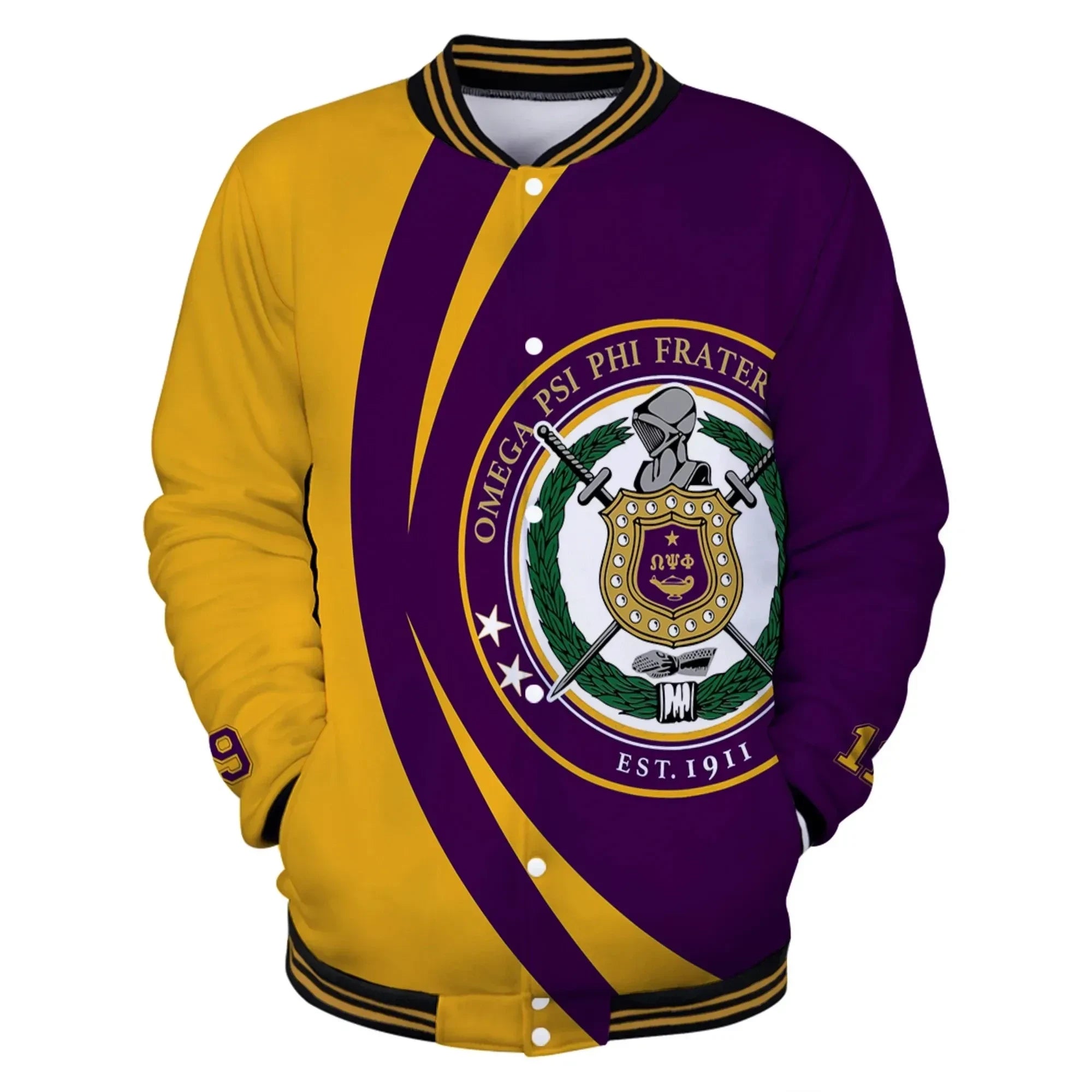 AfricaZone Jacket - Omega Psi Phi Bulldog Circle Baseball Jacket J5 | Africazone.store