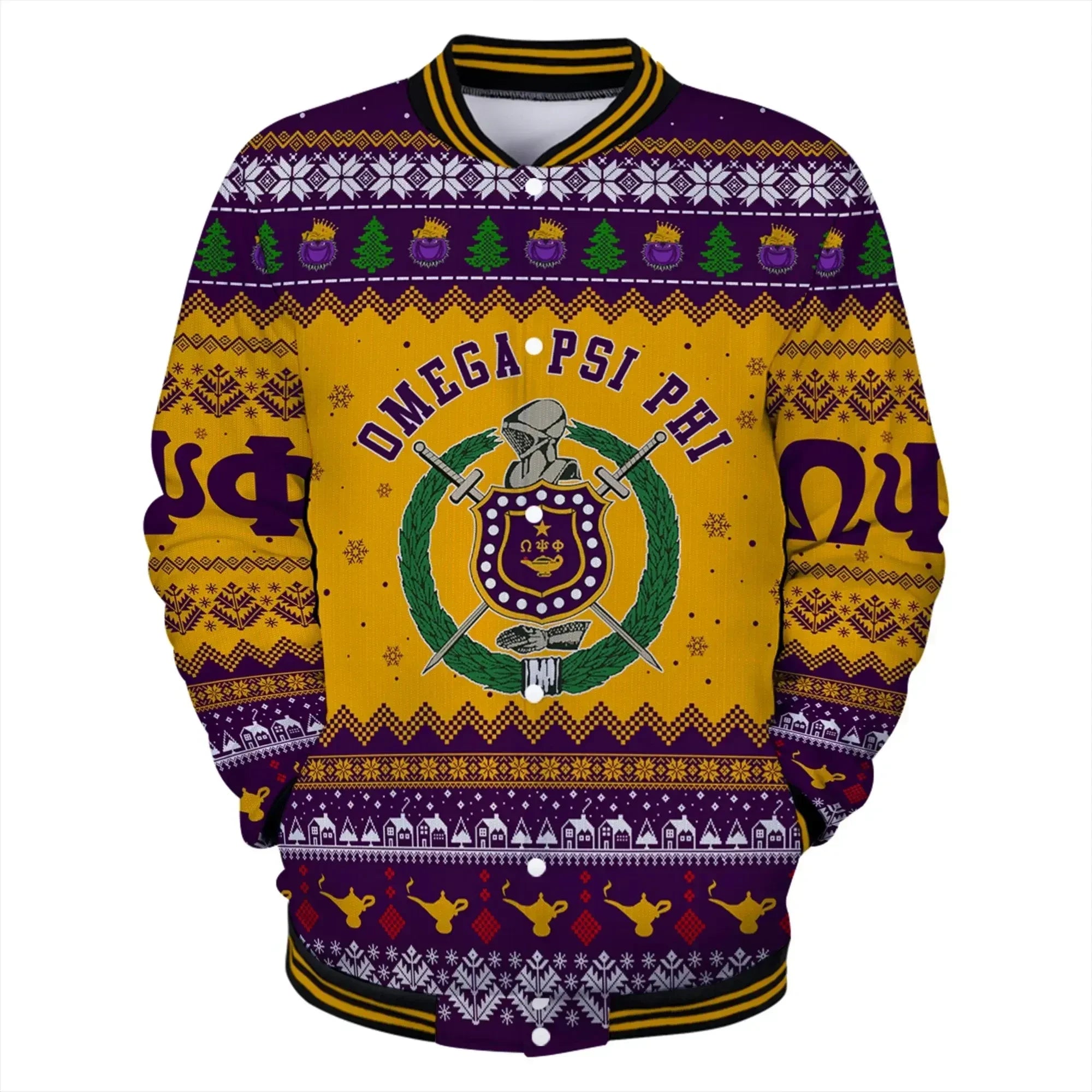 AfricaZone Jacket - Lux Omega Psi Phi Greek Letter Christmas Baseball Jacket J5 | Africazone.store