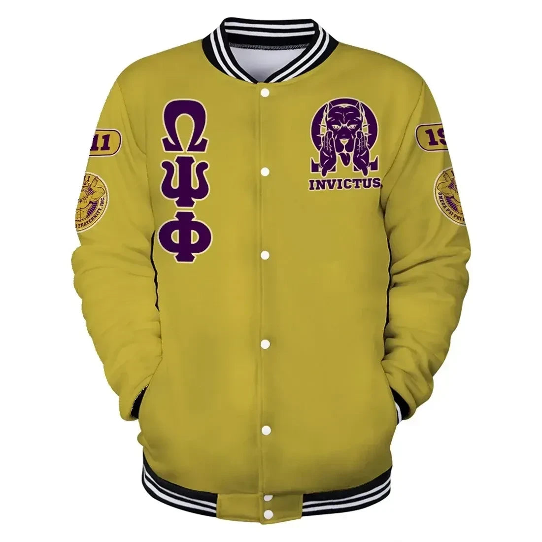 AfricaZone Jacket - Omega Psi Phi Invictus Bulldog Baseball Jacket J5 | Africazone.store