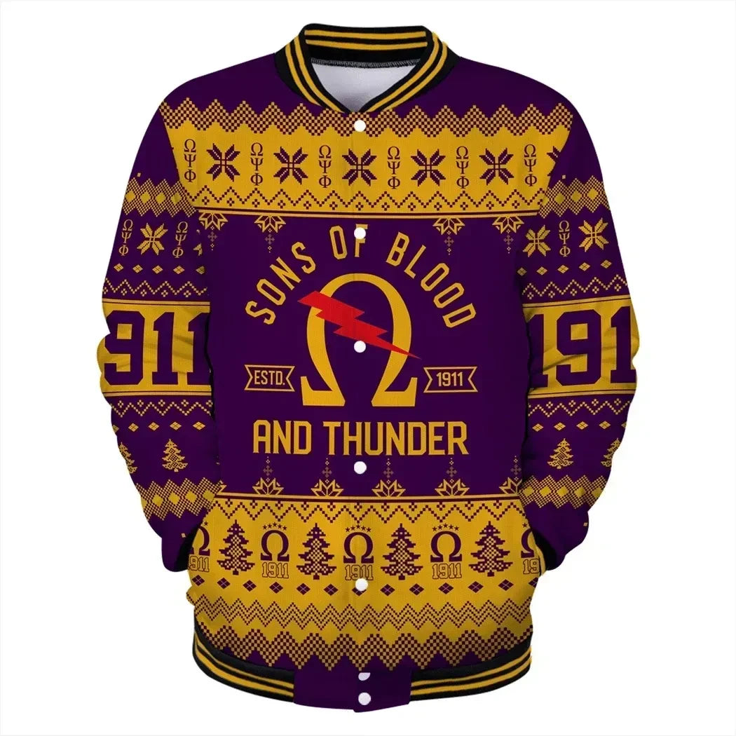 AfricaZone Jacket - Lux Omega Psi Phi Sons Of Blood Christmas Baseball Jacket J5 | Africazone.store