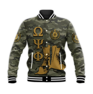 AfricaZone Jacket - Personalised Omega Psi Phi Army Boots 1911 Baseball Jacket J5 | Africazone.store