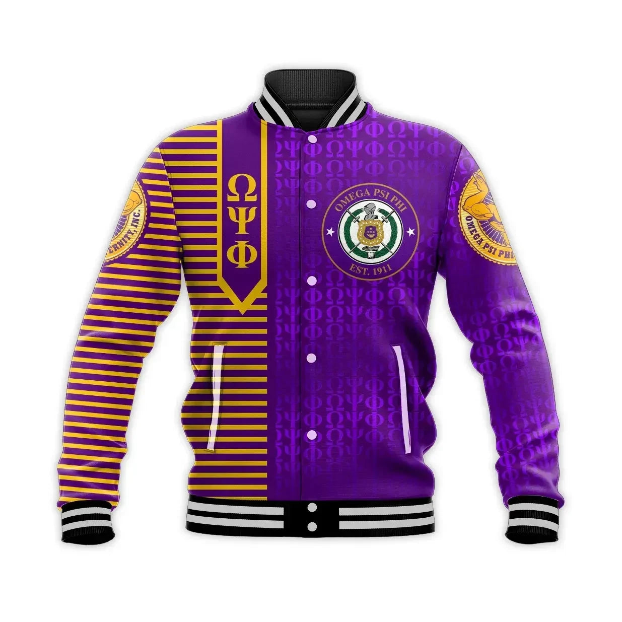 AfricaZone Jacket - Personalised Omega Psi Phi Simple Style Baseball Jacket J5 | Africazone.store