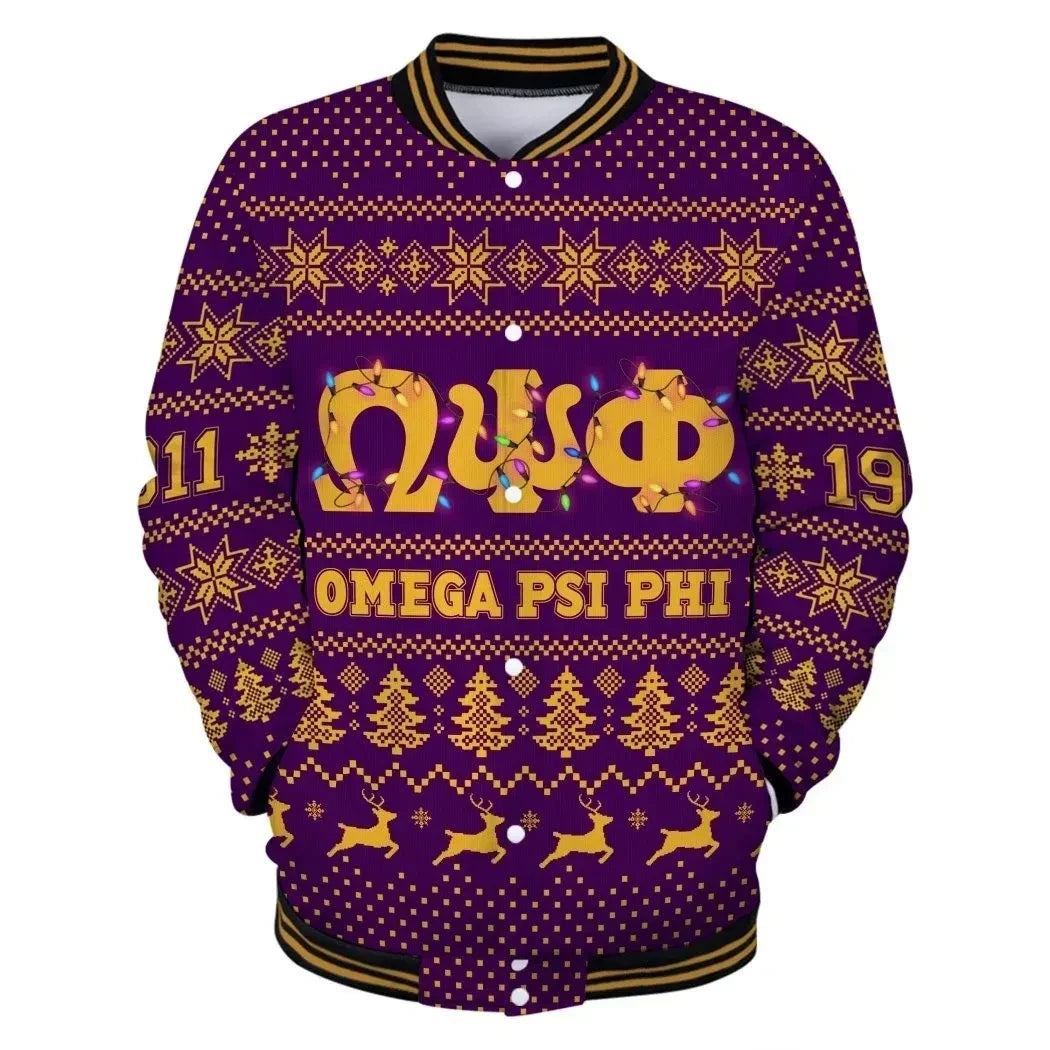 AfricaZone Jacket - Omega Psi Phi Led Lights Christmas Baseball Jacket J5 | Africazone.store