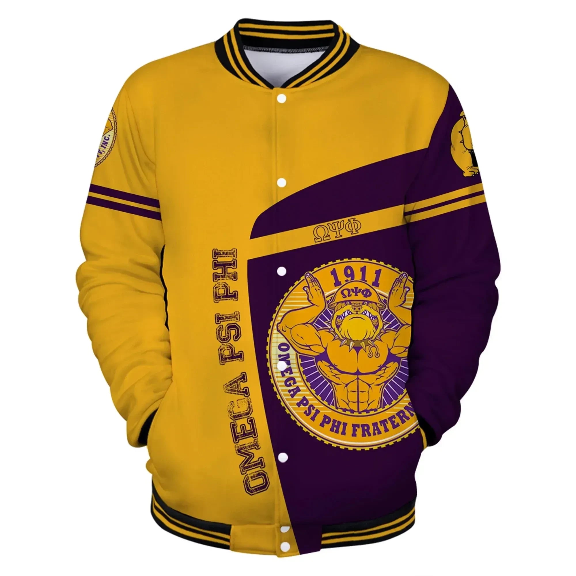 AfricaZone Jacket - Omega Psi Phi Bulldog Sport Style Baseball Jacket J5 | Africazone.store