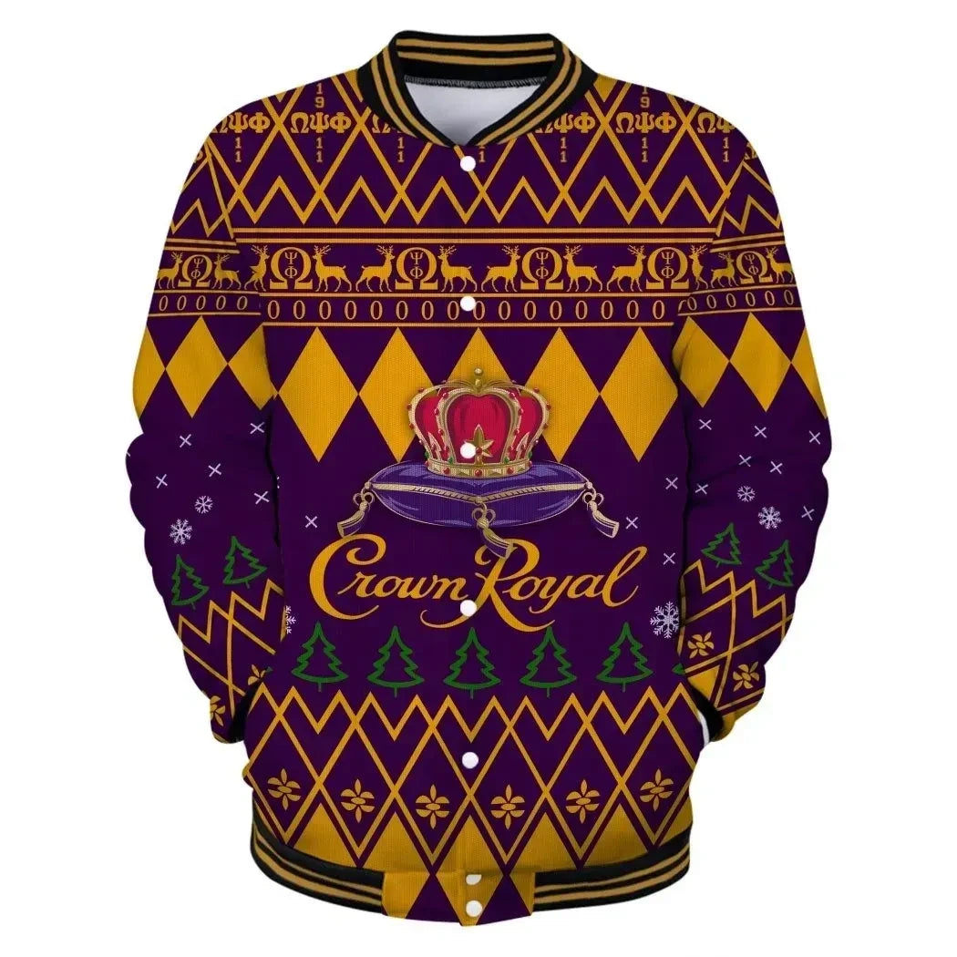 AfricaZone Jacket - Lux Omega Psi Phi Crown Royal Christmas Baseball Jacket J5 | Africazone.store