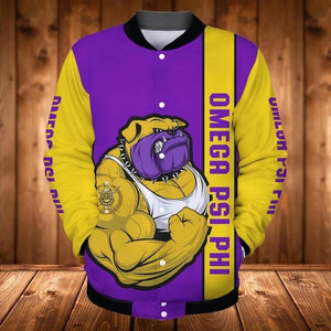 AfricaZone Greek Life Jacket - Muscle Bull Dog Omega Psi Phi Baseball Jacket J5 | Africazone.store