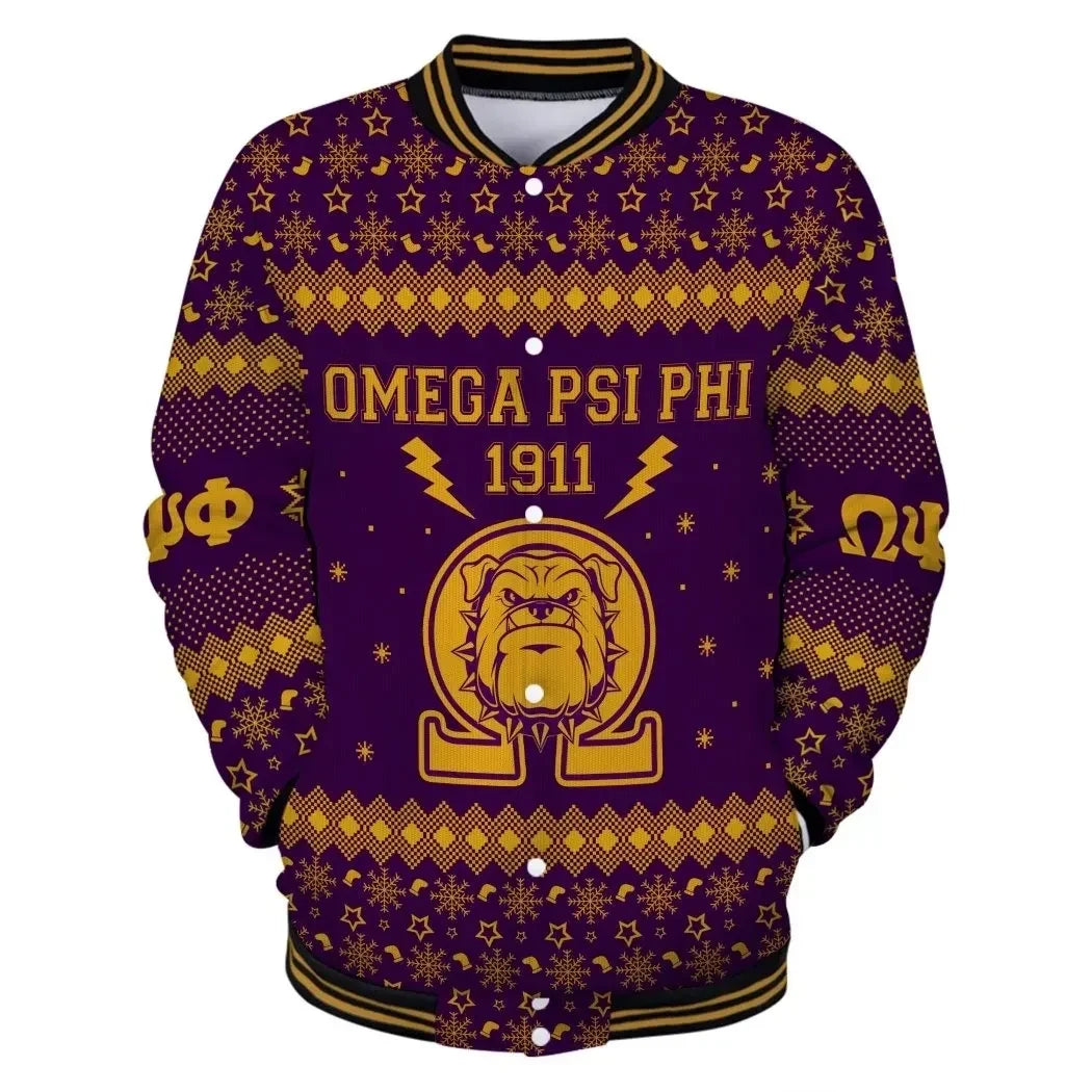 AfricaZone Jacket - Lux Omega Psi Phi Bulldogs Thunder Christmas Baseball Jacket J5 | Africazone.store