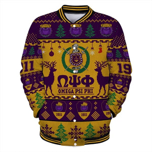 AfricaZone Jacket - Lux Omega Psi Phi Bulldog Greek Letter Christmas Baseball Jacket J5 | Africazone.store