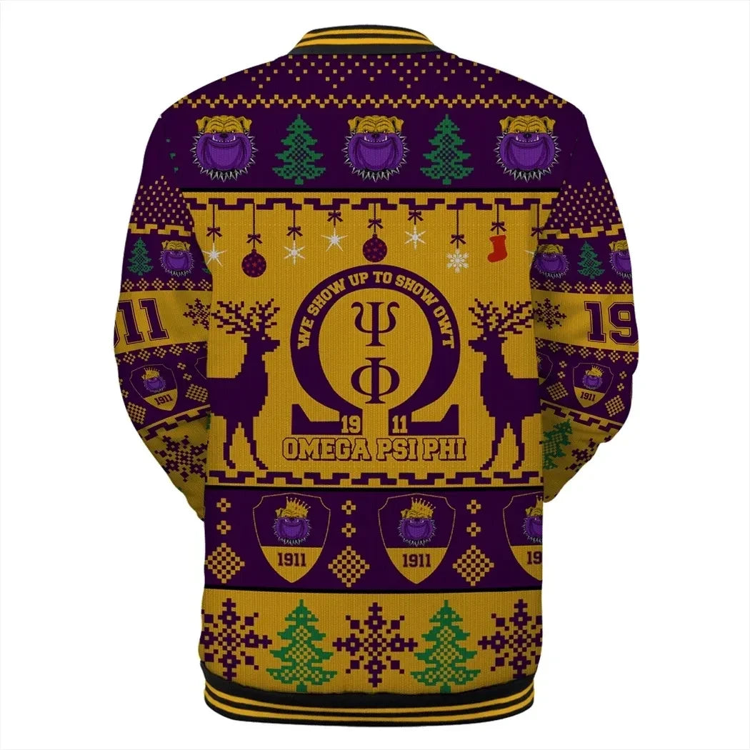 AfricaZone Jacket - Lux Omega Psi Phi Bulldog Greek Letter Christmas Baseball Jacket J5 | Africazone.store