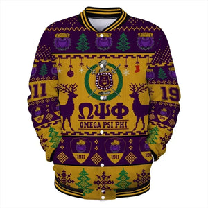 AfricaZone Jacket - Lux Omega Psi Phi Bulldog Greek Letter Christmas Baseball Jacket J5 | Africazone.store