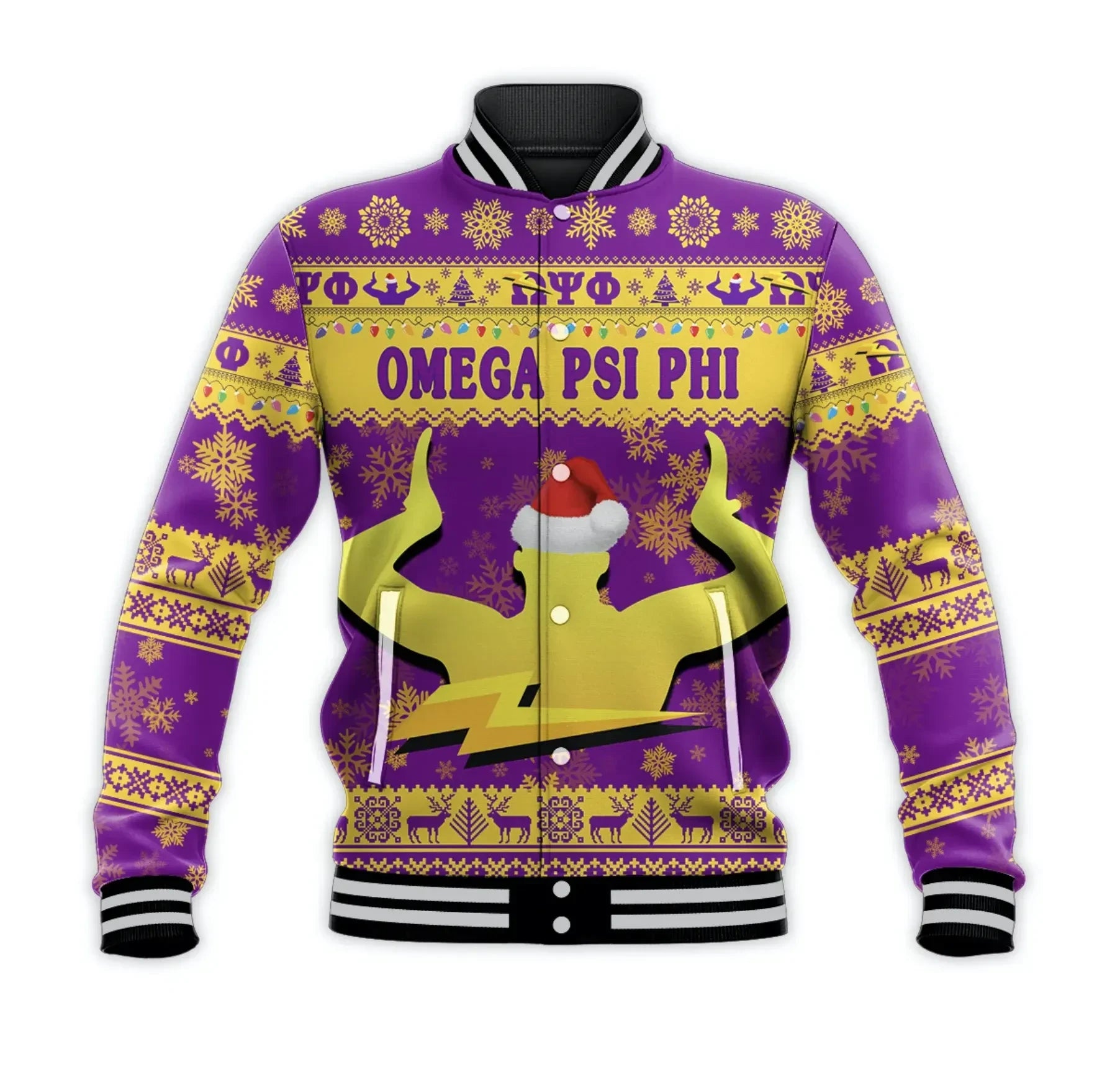 AfricaZone Jacket - Omega Psi Phi Fraternity Christmas Hand Sign - Purple Baseball Jacket J5 | Africazone.store