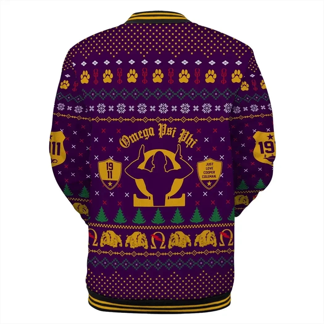 AfricaZone Jacket - Lux Omega Psi Phi King Of Bulldogs Christmas Baseball Jacket J5 | Africazone.store