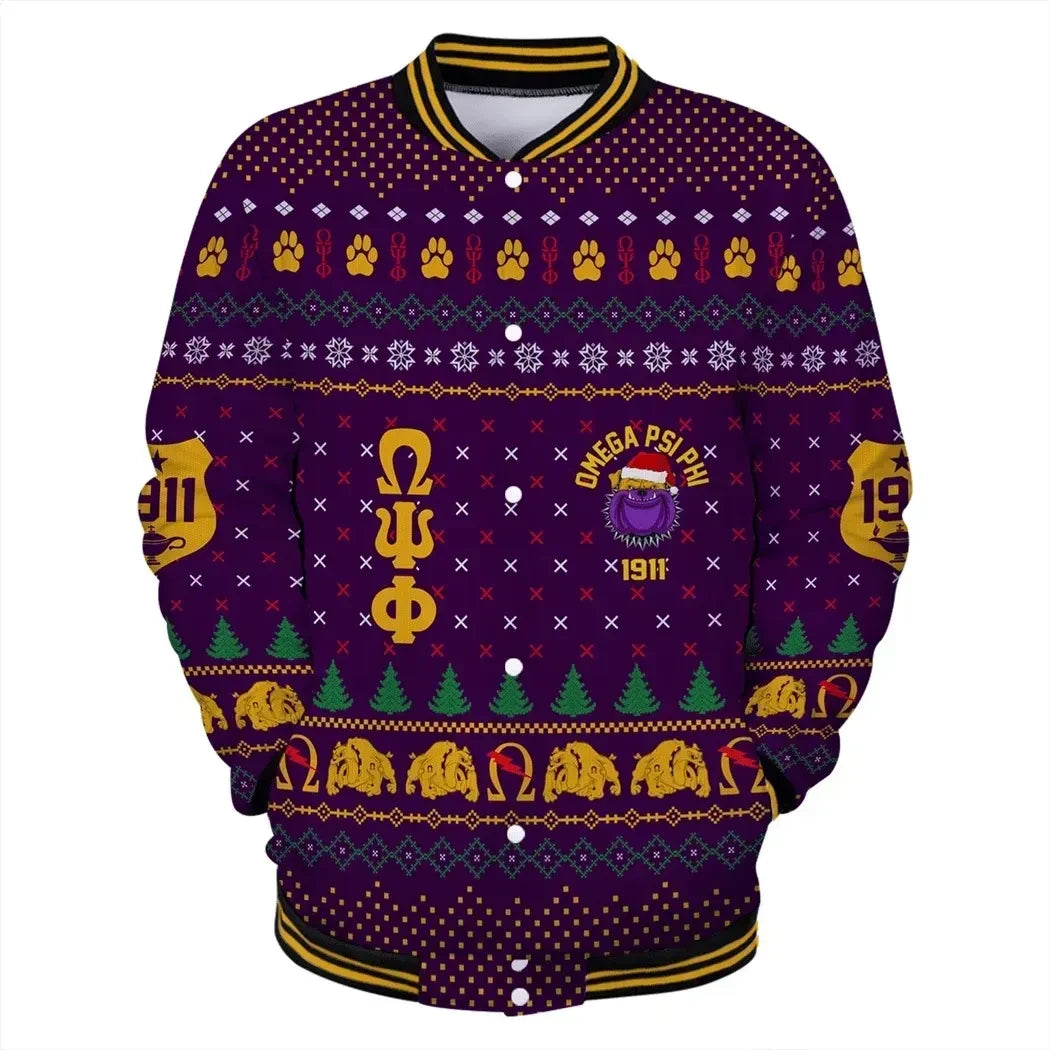 AfricaZone Jacket - Lux Omega Psi Phi King Of Bulldogs Christmas Baseball Jacket J5 | Africazone.store