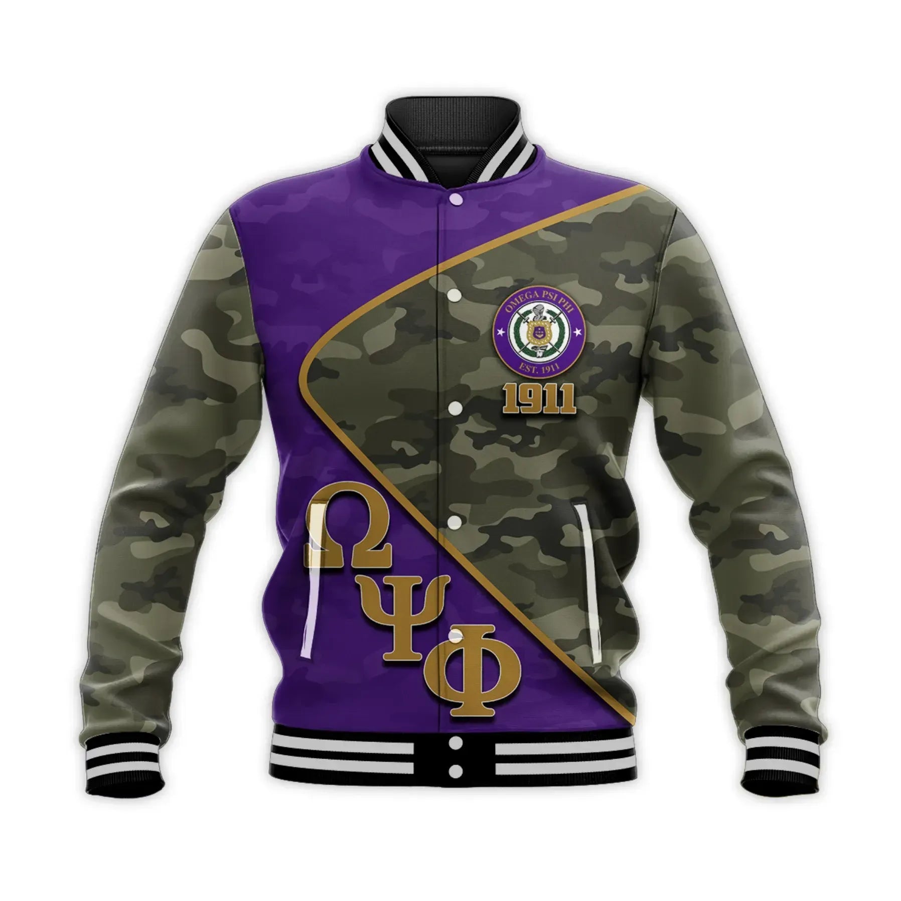 AfricaZone Jacket - Personalised Omega Psi Phi Army Style Baseball Jacket J5 | Africazone.store