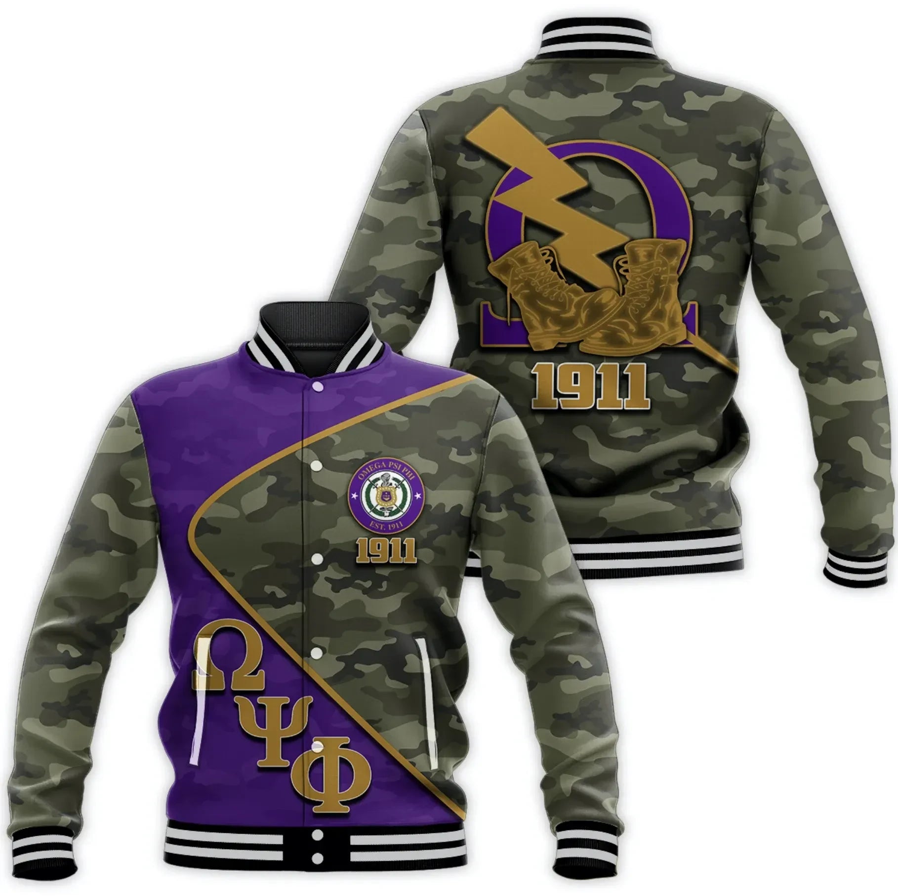 AfricaZone Jacket - Omega Psi Phi Army Style Baseball Jacket J5 | Africazone.store