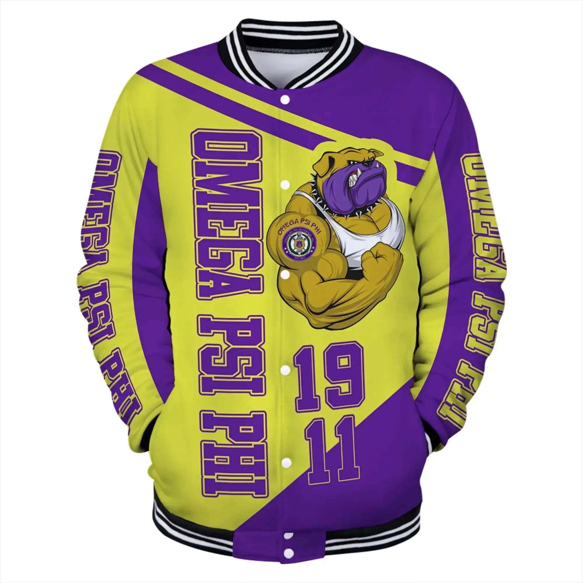 AfricaZone Jacket - Omega Psi Phi 1911 Muscle Bulldog Baseball Jacket J5 | Africazone.store