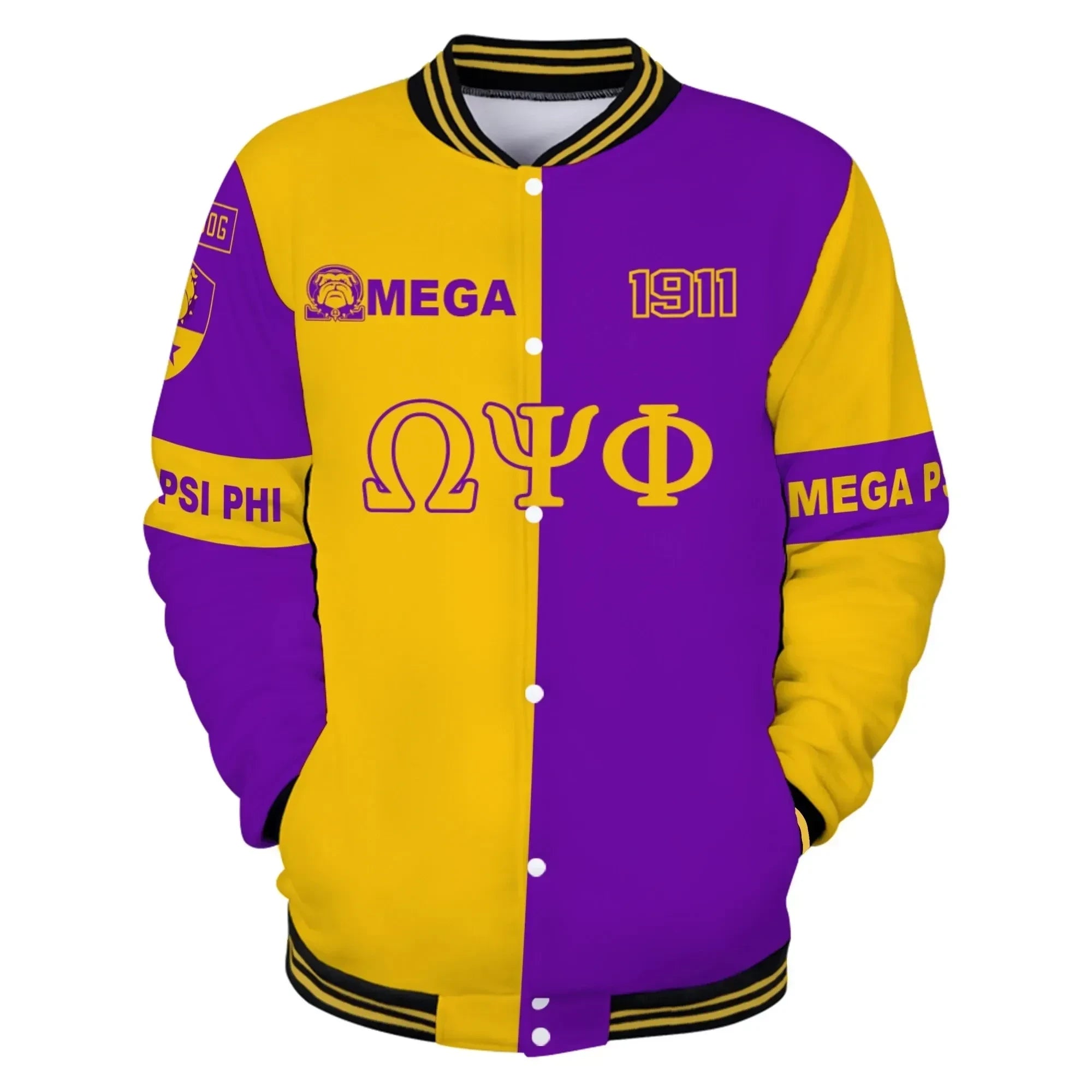 AfricaZone Jacket - Omega Psi Phi Half Color Baseball Jacket J5 | Africazone.store