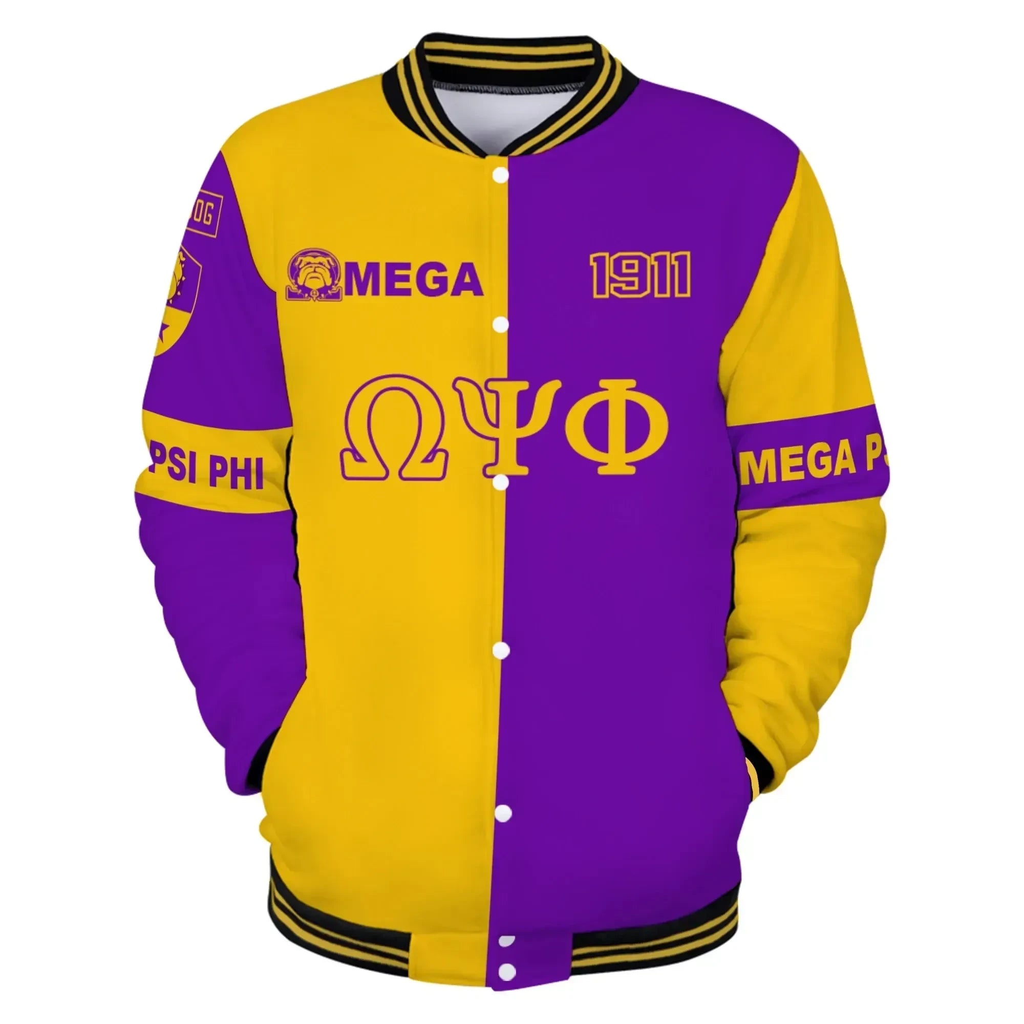 AfricaZone Jacket - Omega Psi Phi Half Color Baseball Jacket J5 | Africazone.store