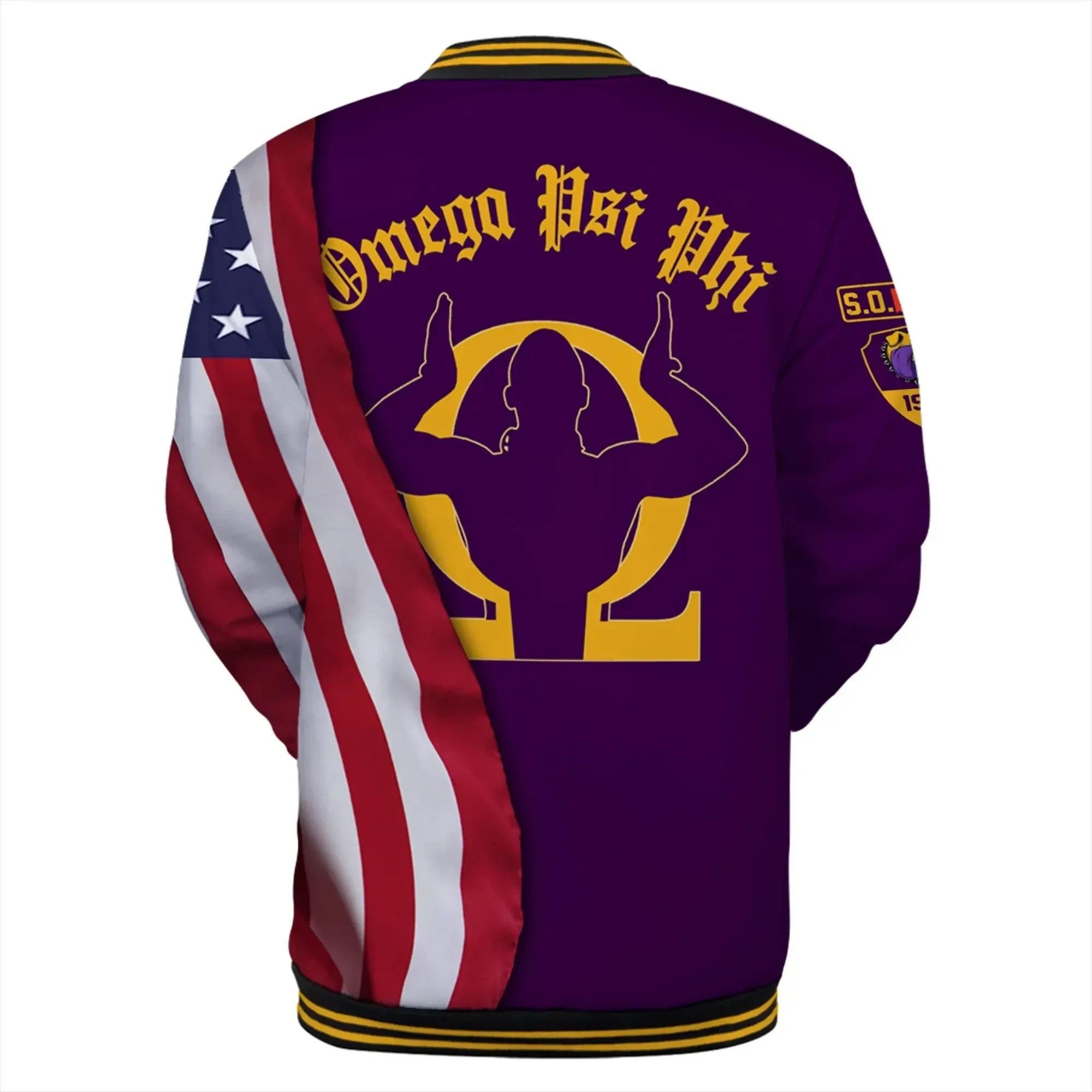 AfricaZone Jacket - Omega Psi Phi USA Flag Baseball Jacket J5 | Africazone.store