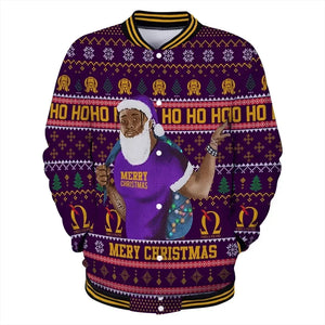 AfricaZone Jacket - Lux Man Hohoho Christmas Omega Psi Phi Baseball Jacket J5 | Africazone.store
