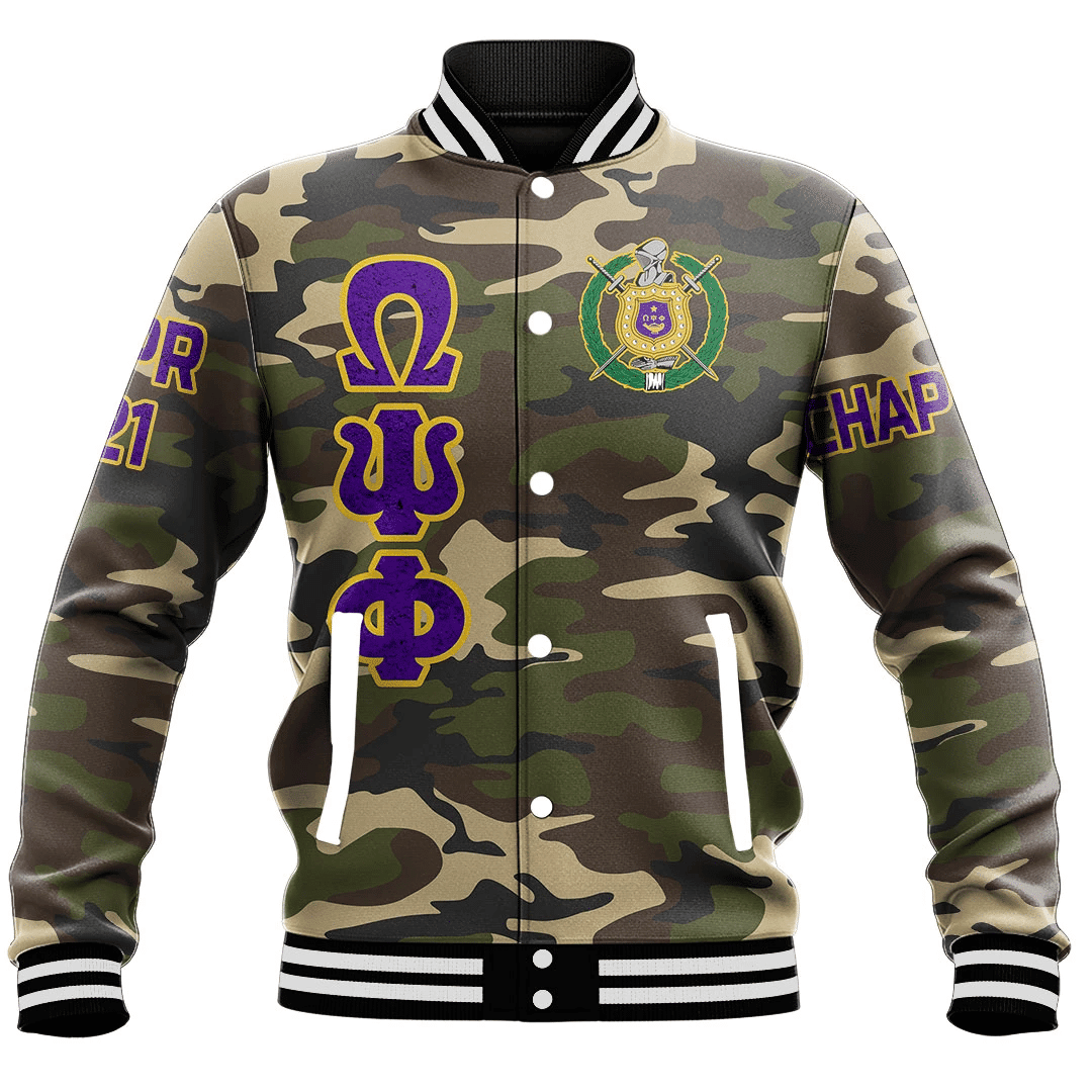 (Custom) AfricaZone Jacket - Omega Psi Phi Camouflage Baseball Jackets A31 | Africazone.store