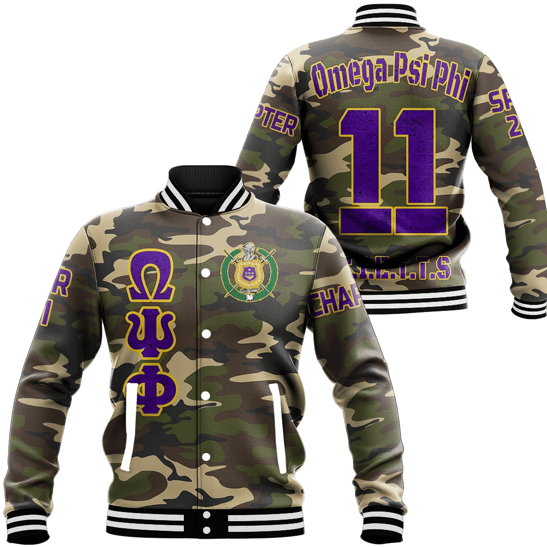(Custom) AfricaZone Jacket - Omega Psi Phi Camouflage Baseball Jackets A31 | Africazone.store