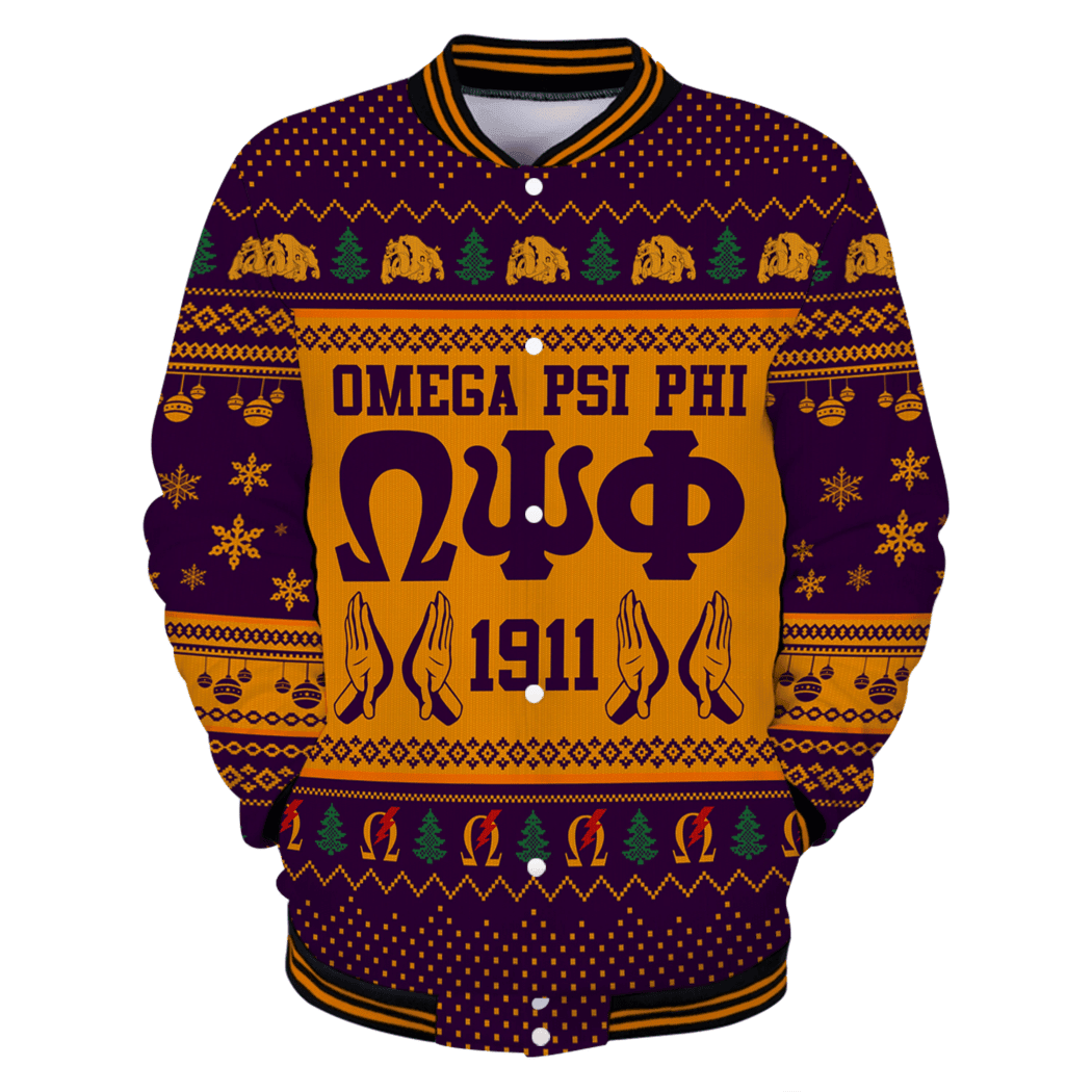 AfricaZone Jacket - Omega Psi Phi Handsign Christmas Baseball Jackets A31 | Africazone.store