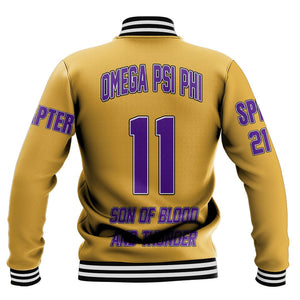 (Custom) AfricaZone Jacket - Omega Psi Phi ( Old Gold ) Baseball Jackets A31 | Africazone.store