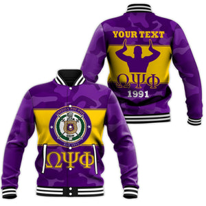 AfricaZone Jacket - PERSONALIZED OMEGA PSI PHI BASEBALL JACKET - CAMO VERSION J5 | Africazone.store
