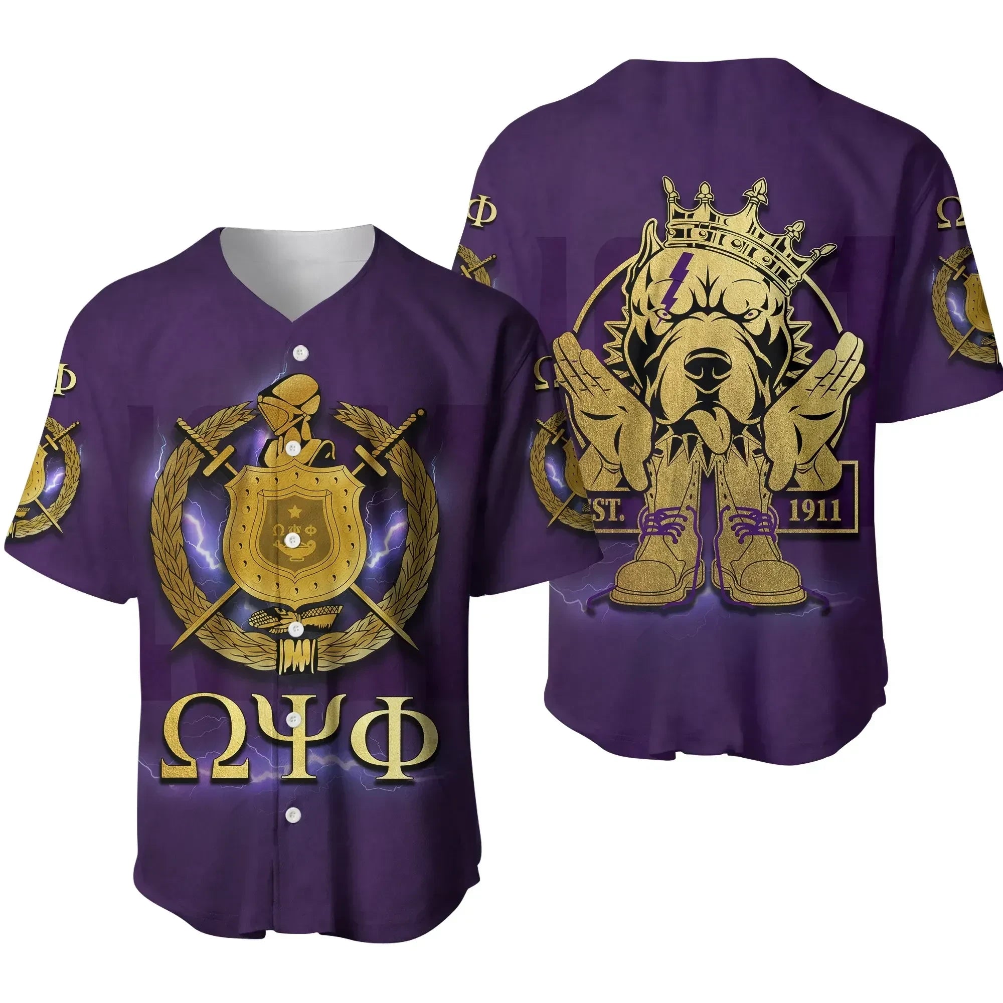 Africazone Baseball Jersey - Omega Psi Phi Bulldog Crown Psi Hand Sign Army Boots J5 | Africazone.store