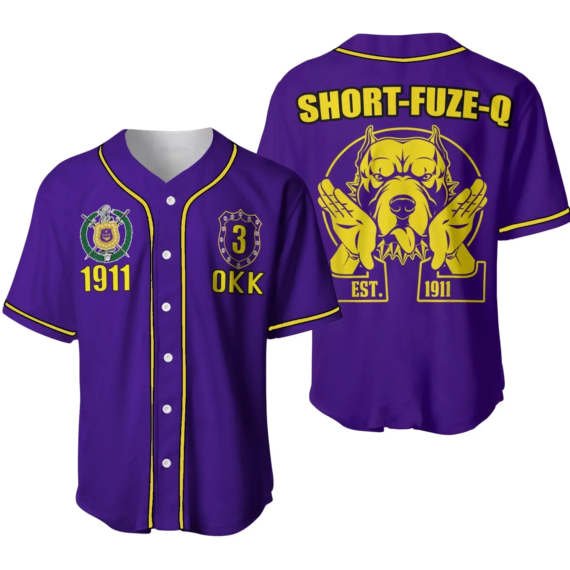 Africazone Baseball Jersey - Short-Fuze-Q Omega Psi Phi Bulldog Crown Psi Hand Sign J5 | Africazone.store