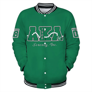 Africa Zone Greek Life Clothing - AKA Sorority Pearls Green Baseball Jacket J5