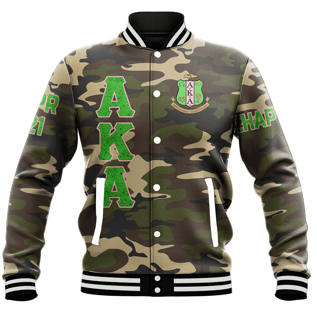 (Custom) Africa Zone Greek Life Clothing - AKA Sorority Camouflage Baseball Jackets A31