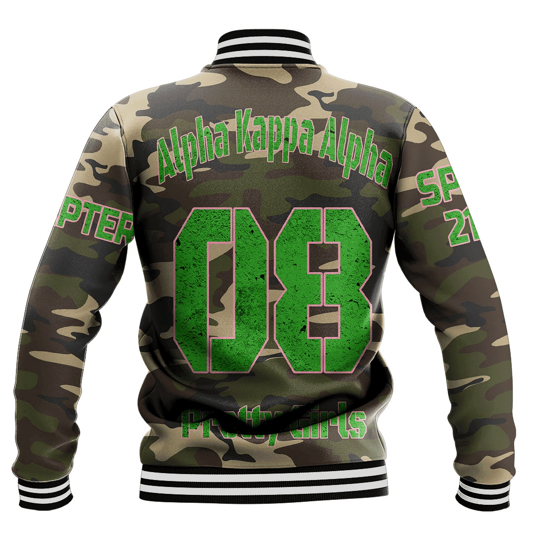 (Custom) Africa Zone Greek Life Clothing - AKA Sorority Camouflage Baseball Jackets A31