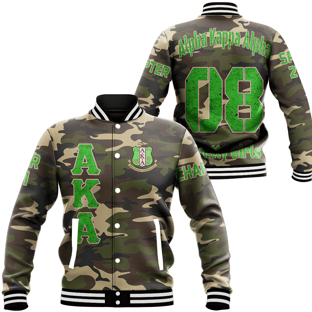 (Custom) Africa Zone Greek Life Clothing - AKA Sorority Camouflage Baseball Jackets A31