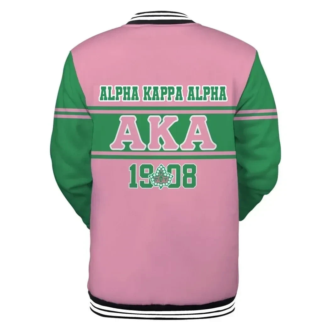 Africa Zone Greek Life Clothing - AKA Sorority Green Line Baseball Jacket J5