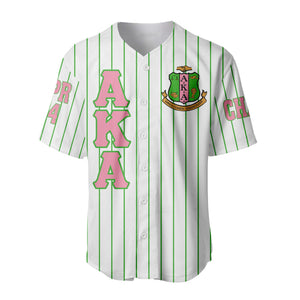 Africa Zone Greek Life Clothing - (Custom) AKA Sorority (White) Pin Striped Baseball Jersey A31