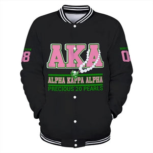 Africa Zone Greek Life Clothing - AKA Sorority Precious Pearls Baseball Jacket J5