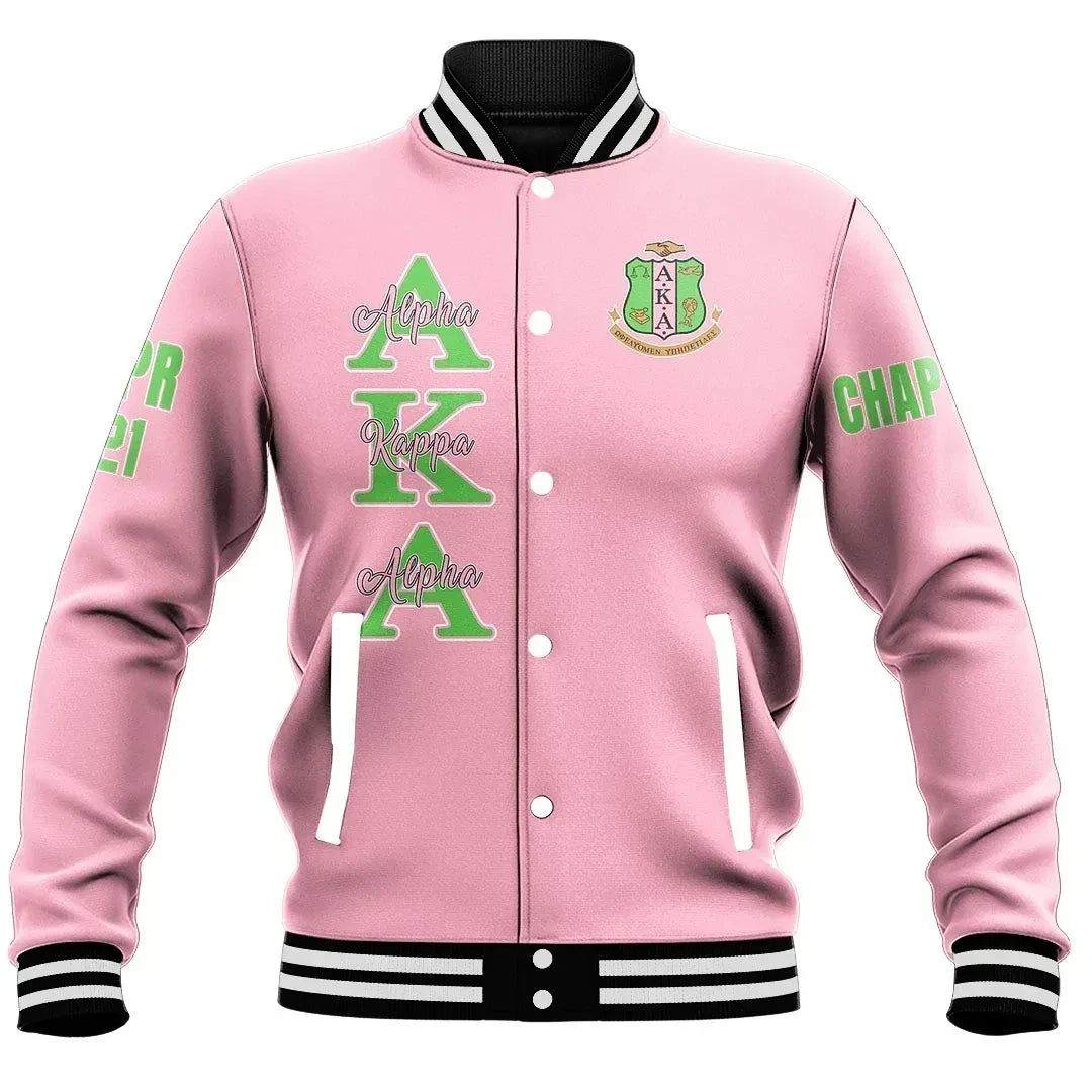 (Custom) Africa Zone Greek Life Clothing - AKA Sorority (Pink) Baseball Jackets A31