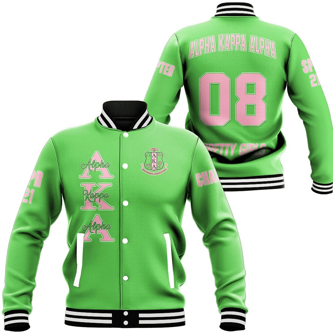 (Custom) Africa Zone Greek Life Clothing - AKA Sorority (Green) Baseball Jackets A31