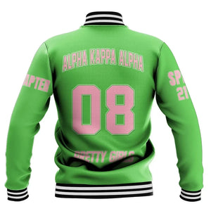 (Custom) Africa Zone Greek Life Clothing - AKA Sorority (Green) Baseball Jackets A31
