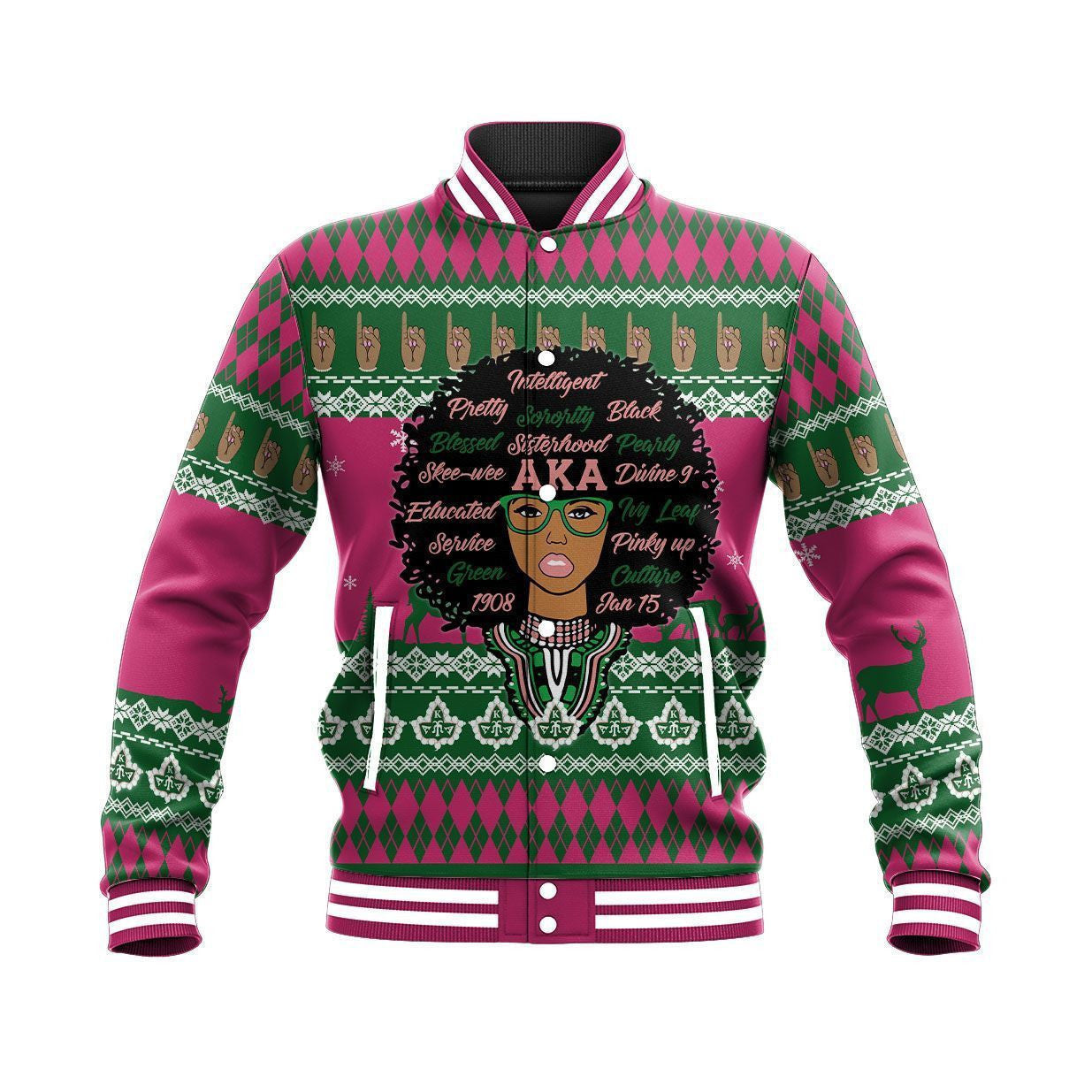 Africa Zone Greek Life Clothing - Lux AKA Sorority Woman Dashiki Christmas Baseball Jacket J5