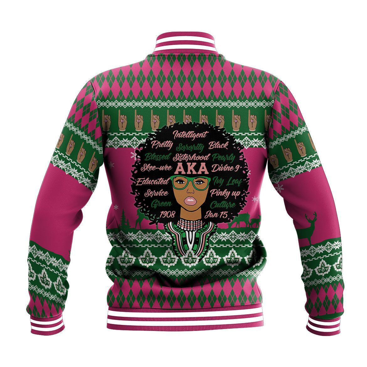 Africa Zone Greek Life Clothing - Lux AKA Sorority Woman Dashiki Christmas Baseball Jacket J5