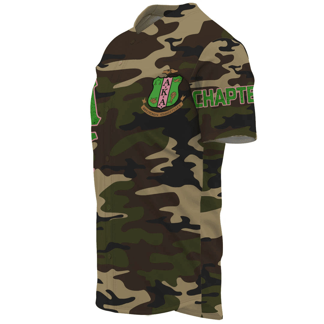 (Custom) Africa Zone Greek Life Clothing - AKA Sorority Camouflage Baseball Jerseys A31