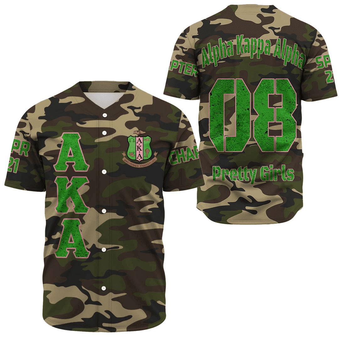 (Custom) Africa Zone Greek Life Clothing - AKA Sorority Camouflage Baseball Jerseys A31