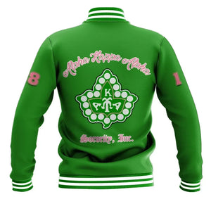Africa Zone Greek Life Clothing - Personalised AKA Sorority Pearl Baseball Jacket - Cato Style J8