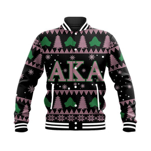 Africa Zone Greek Life Clothing - Christmas AKA Sorority Black Baseball Jacket J5
