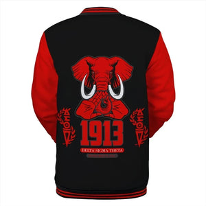 Africa Zone Greek Life Clothing - Delta Sigma Theta Sorority Hand Sign Elephant Baseball Jacket J5