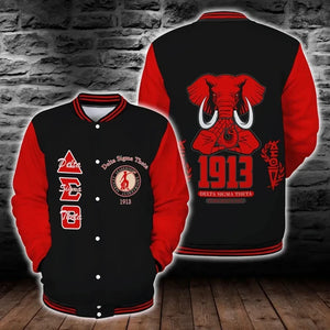 Africa Zone Greek Life Clothing - Delta Sigma Theta Sorority Hand Sign Elephant Baseball Jacket J5