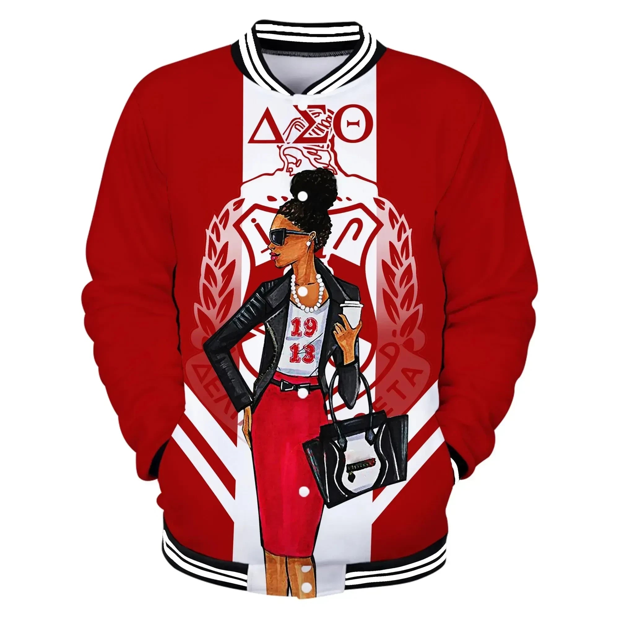 Africa Zone Greek Life Clothing - Delta Sigma Theta Sorority Modern Girl Baseball Jacket J5